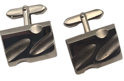 Vintage Mid-Century Modern Brutalist 800 Silver Designer Cufflinks - Signed