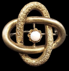 Antique ca. 1880 European Goldplated Metal & Opal Brooch