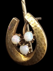 Antique ca. 1880 European Goldplated Metal & Opal Horseshoe Pin