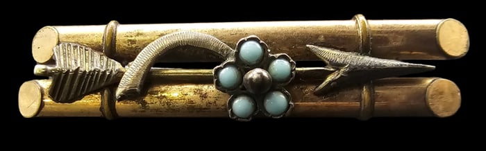 Antique ca. 1880 European Goldplated Metal & Turquoise Enamel Brooch