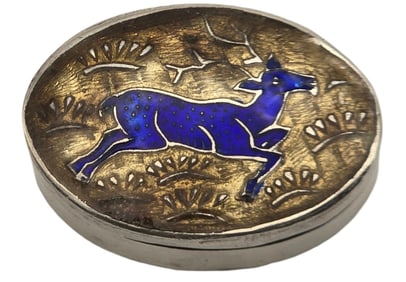 Vintage Handmade Silverplate & Enamel Animal Pill Box