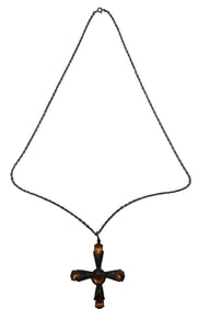 Very Rare Vintage European 800 Silver & Baltic Amber Cross Pendant Necklace