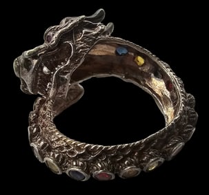 Very Unusual Vintage Handmade Sterling Silver & Gemstone Dragon Ring
