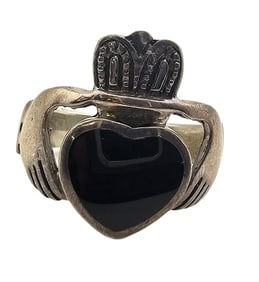 Vintage Sterling Silver & Black Opal Heart Shaped Ring