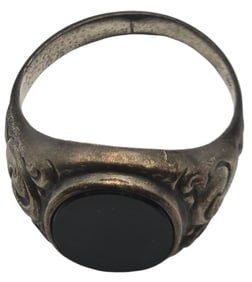 Antique European 835 Silver & Black Onyx Mens Ring