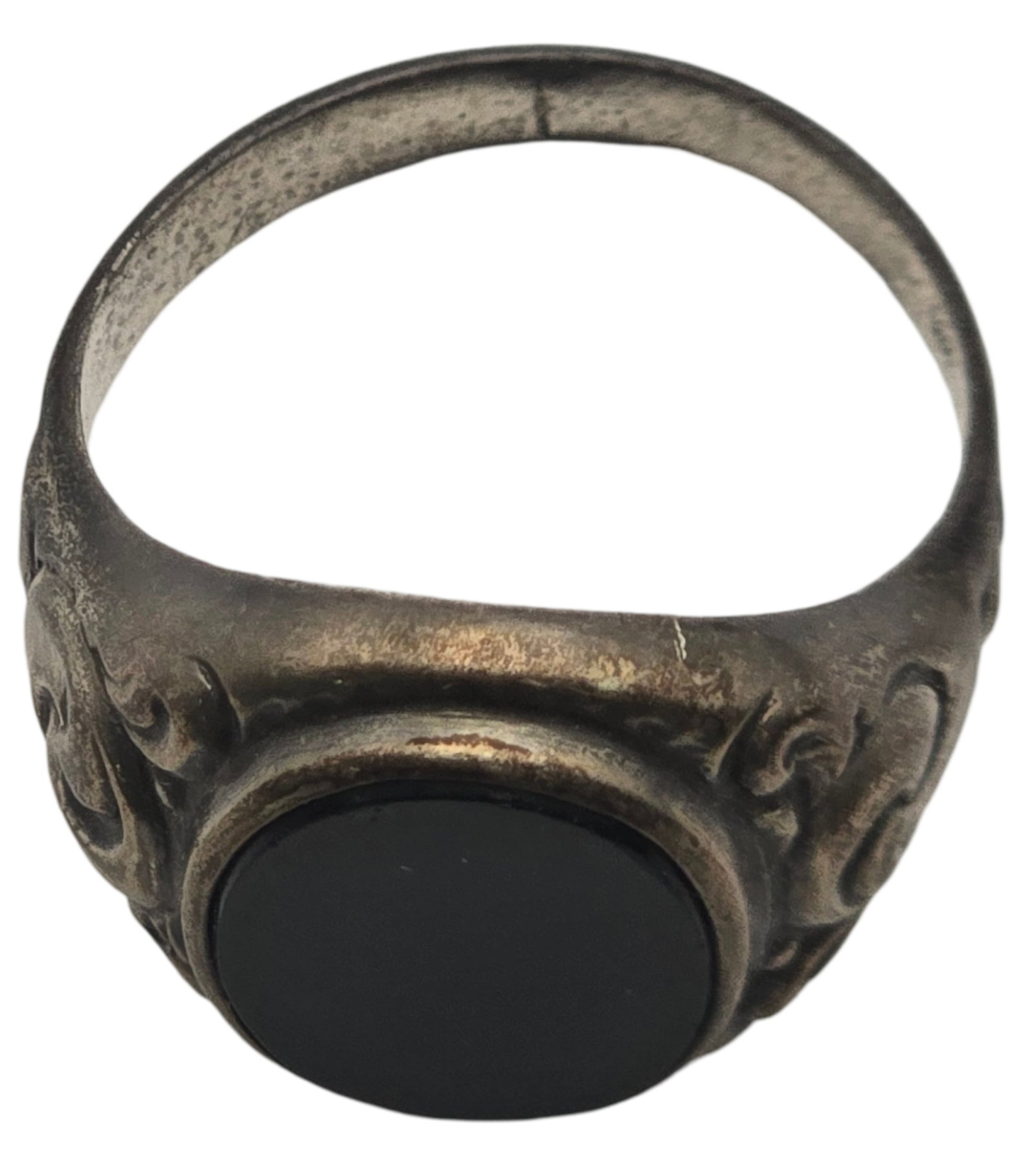 Antique European 835 Silver & Black Onyx Mens Ring (1 of 6)
