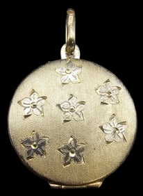 Vintage Gilt Sterling Silver Round Locket Pendant /w Flower Designs
