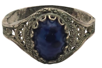 Antique Handmade European 800 Silver Ring /w Blue Gemstone