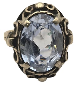 Antique Handmade European 800 Silver Ring /w Blue Gemstone