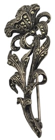 Vintage Sterling Silver & Marcasite Flower Brooch
