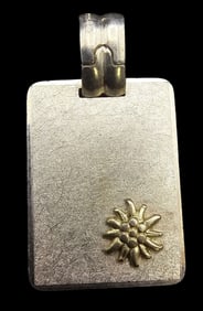 Vintage European Sterling Silver Engravable Plaque Pendant /w Edelweiss Design