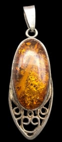Vintage European 800 Silver & Baltic Amber Pendant