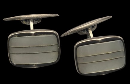 Vintage European 800 Silver & Mother of Pearl Designer Cufflinks