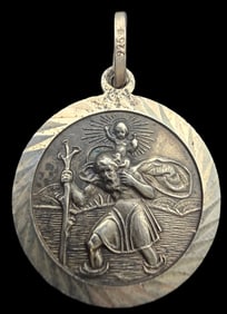 Vintage ca. 1930 Sterling Silver St. Christopher Pilgrim's Medal "May God Protect you"