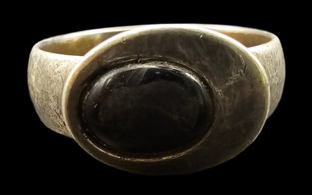 Vintage S. OLIVER Sterling Silver & Black Gemstone Designer Ring