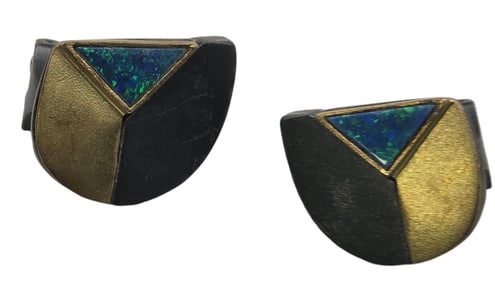 Vintage Sterling Silver & Opal Earrings /w Gold Accents & Black Plating