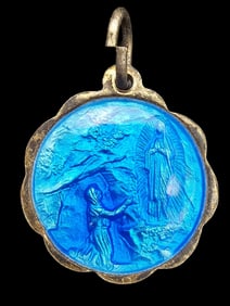 Vintage European 800 Silver & Blue Enamel Maria / Madonna Pilgrim's Medal Charm