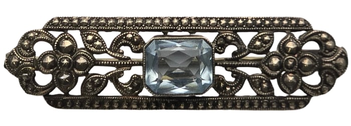 Vintage European 835 Silver & Blue Gemstone Designer Brooch