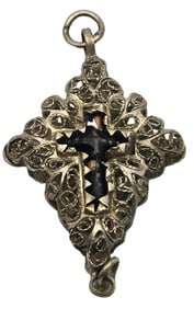 Antique ca. 1900 European 800 Silver Rosary Cross Pendant