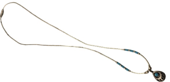 Vintage Southwestern Native American Sterling Silver & Turquoise Bear Claw Pendant Necklace