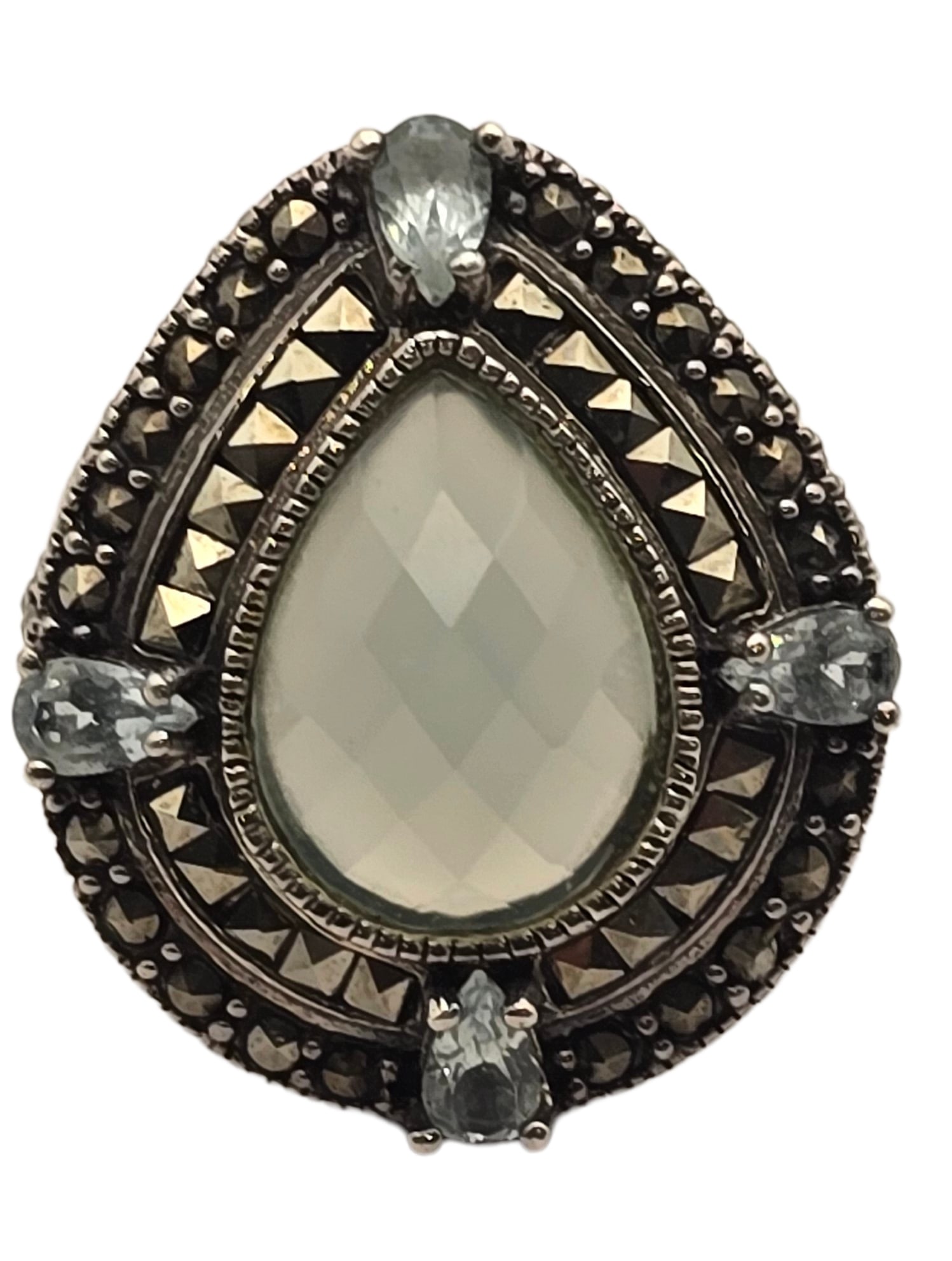 Large Vintage Sterling Silver & Gemstone Cocktail Ring (1 of 7)