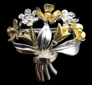 Vintage Mid-Century TEKA Germany Sterling Silver Flower Bouquet Pin