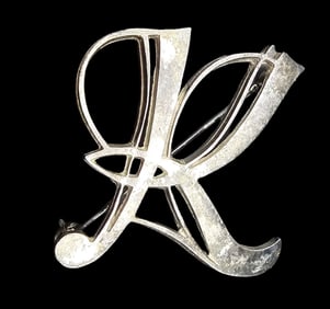 Vintage Mid-Century European 800 Silver Pin with Initial "K"