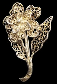Vintage Handmade Sterling Silver Filigree Flower Pin Brooch