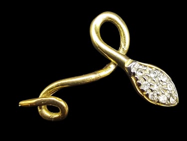 Very Unusual Vintage European Gilt 800 Silver & Rhinestone Snake Designer Pendant