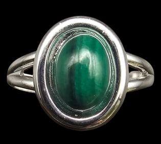 Vintage Mid-Century Sterling Silver & Green Gemstone Ring