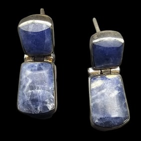 Pair of Vintage Mexican Sterling Silver & Blue Gemstone Earrings