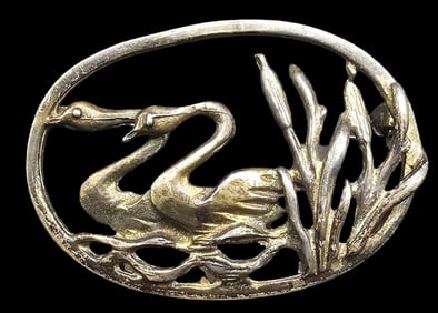 Unusual Vintage K&W Germany Gilt 835 Silver Brooch /w Swan Design