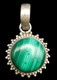 Vintage Sterling Silver & Malachite Pendant