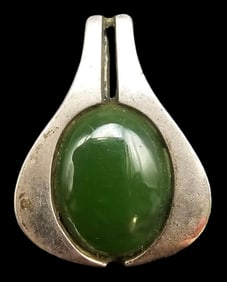 Vintage Mid-Century Modern European 835 Silver & Jade Pendant