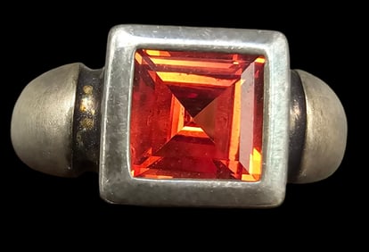 Vintage Sterling Silver & Red Gemstone Ring