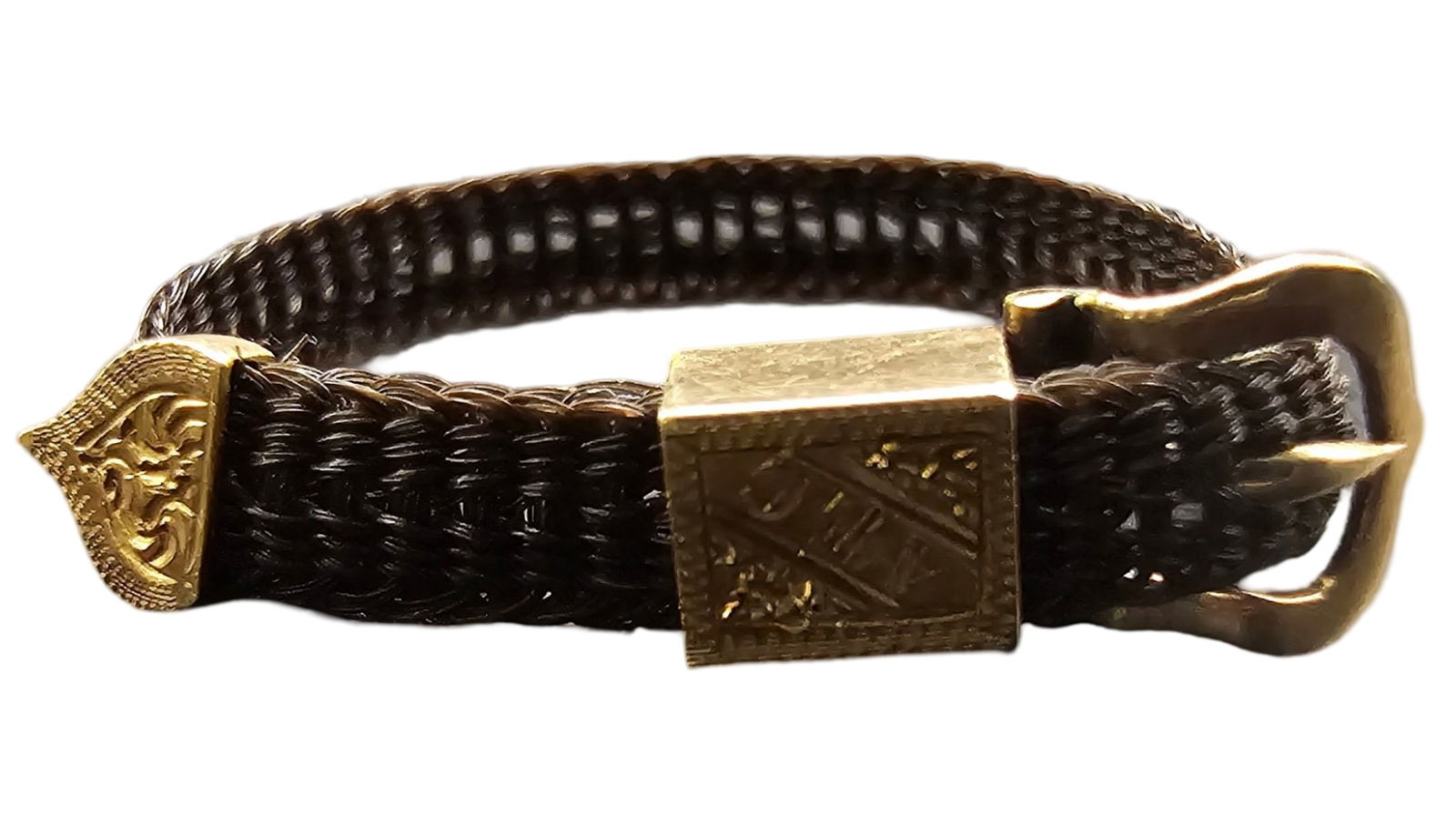 Antique Victorian Genuine Hair & 14K Gold Applications Belt Ring (1 of 4)