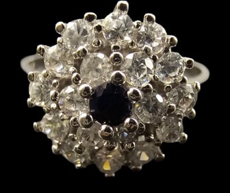 Vintage Sterling Silver & Rhinestone Cluster Cocktail Ring