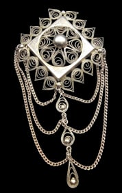 Unusual Vintage European 835 Silver Filigree Chandelier Brooch