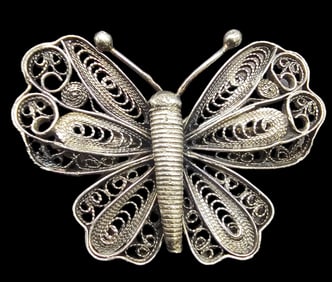 Vintage Handmade Sterling Silver Filigree Butterfly Pin Brooch