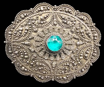 Antique European 800 Silver & Green Gemstone Brooch