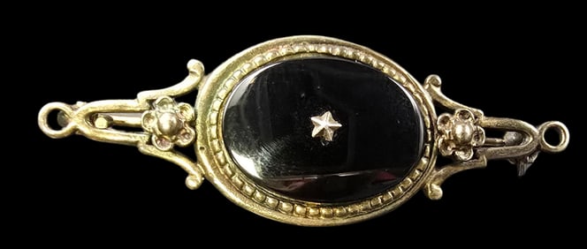 Antique Victorian European 835 Silver & Black Onyx Mourning Brooch
