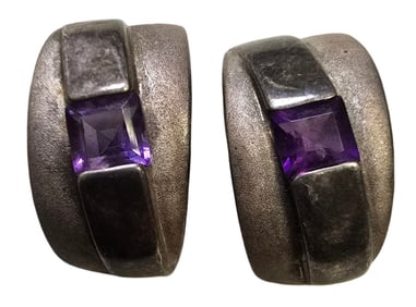 Pair of Vintage Sterling Silver & Amethyst Earrings
