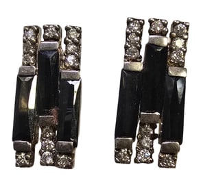 Pair of Vintage Sterling Silver & Black Onyx Earrings