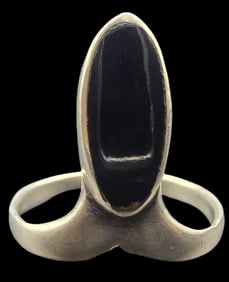 Vintage Mid-Century Modern Sterling Silver & Black Onyx Ring