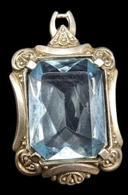 Vintage European Art Deco 800 Silver & Blue Gemstone Pendant