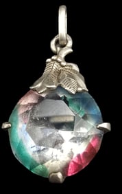Vintage European 800 Silver & Rainbow Rhinestone Pendant