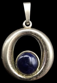 Vintage Mid-Century Modern European 835 Silver & Blue Gemstone Pendant