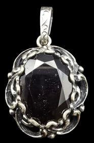 Vintage European 800 Silver & Red Garnet Designer Pendant