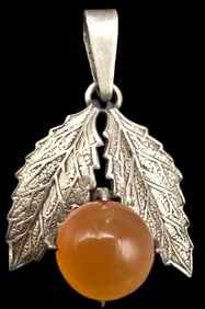 Vintage Mid-Century European 835 Silver & Baltic Amber Pendant