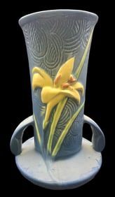 Vintage ROSEVILLE Art Pottery ZEPHYR LILY Blue Ceramic Vase